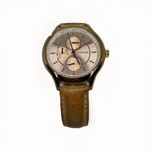 Fossil Rose Gold Tan Leather Strap Multifunction Women's Watch New Battery